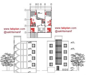 آپارتمان مسکونی (۴ طبقه + پارکینگ) هر طبقه حدود ۱۰۰متر