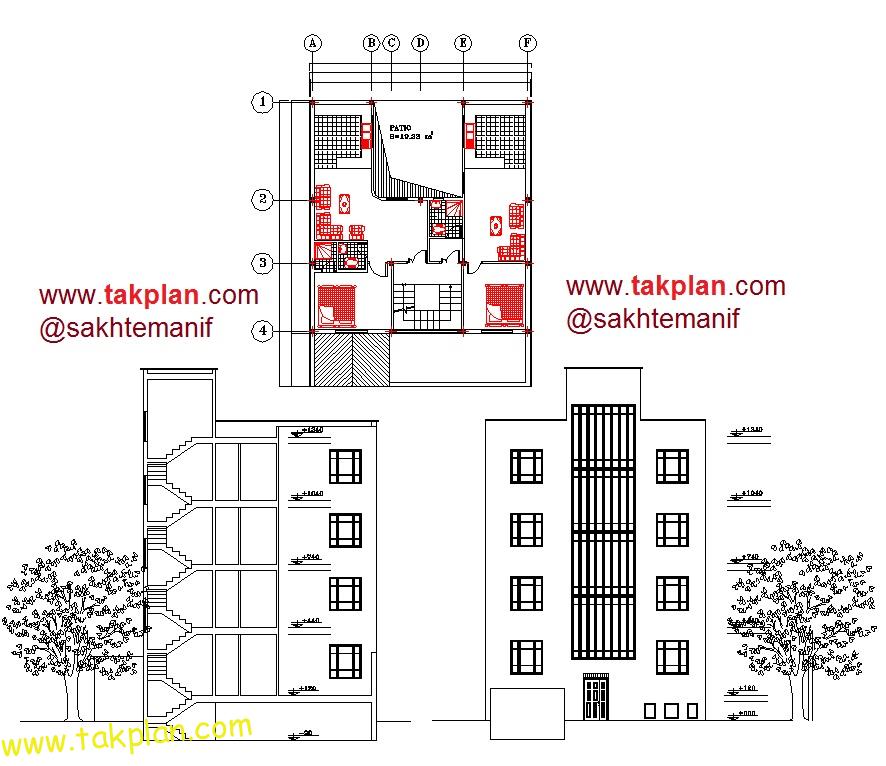 آپارتمان مسکونی (۴ طبقه + پارکینگ) هر طبقه حدود ۱۰۰متر