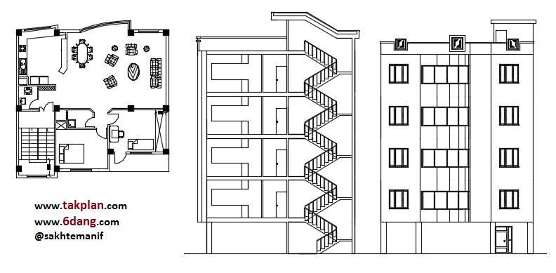 آپارتمان (چهار طبقه روی پیلوت) مساحت هر طبقه حدود ۱۳۰ متر