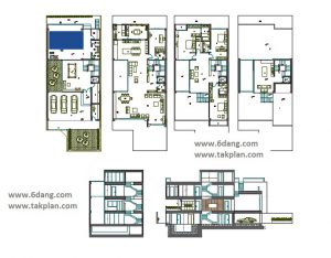 نقشه کامل معماری و سازه آپارتمان ۶ طبقه روی پیلوت دارای زیرزمین / ۱۲ واحدی