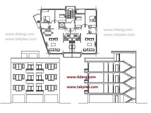 نقشه کامل معماری و سازه آپارتمان ۳ طبقه روی پیلوت / ۶ واحدی