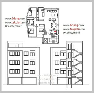 نقشه کامل معماری و سازه آپارتمان ۳ طبقه روی پیلوت