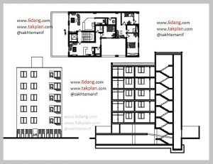 نقشه کامل معماری و سازه آپارتمان ۷ طبقه دارای زیرزمین
