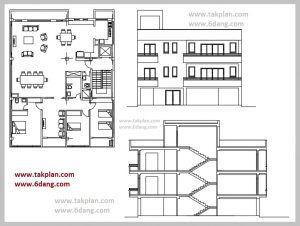 نقشه کامل معماری و سازه آپارتمان ۲ طبقه روی پیلوت