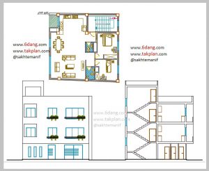 نقشه کامل معماری و سازه آپارتمان ۲ طبقه روی پیلوت