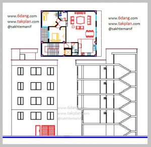 نقشه معماری و سازه آپارتمان ۵ طبقه